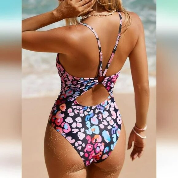 CUPSHE One Piece Leopard Print Bathing Suit Multicolored Size Medium - Picture 1 of 9
